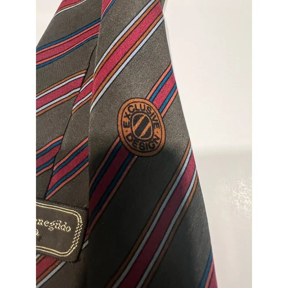 Ermenegildo Zegna Men’s Silk Necktie Dark Gray Red Gold JL
